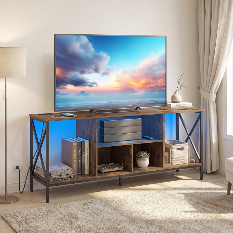 Giantex TV Stand with LED Lights & Power Outlets for 65 Inch TV