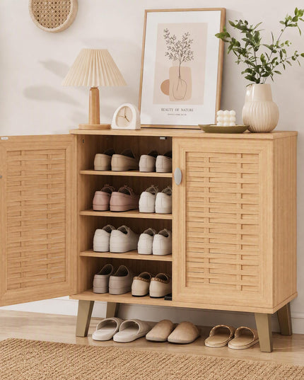 Giantex 4-Tier Shoe Cabinet with 2 Doors & 3 Removable Shelves
