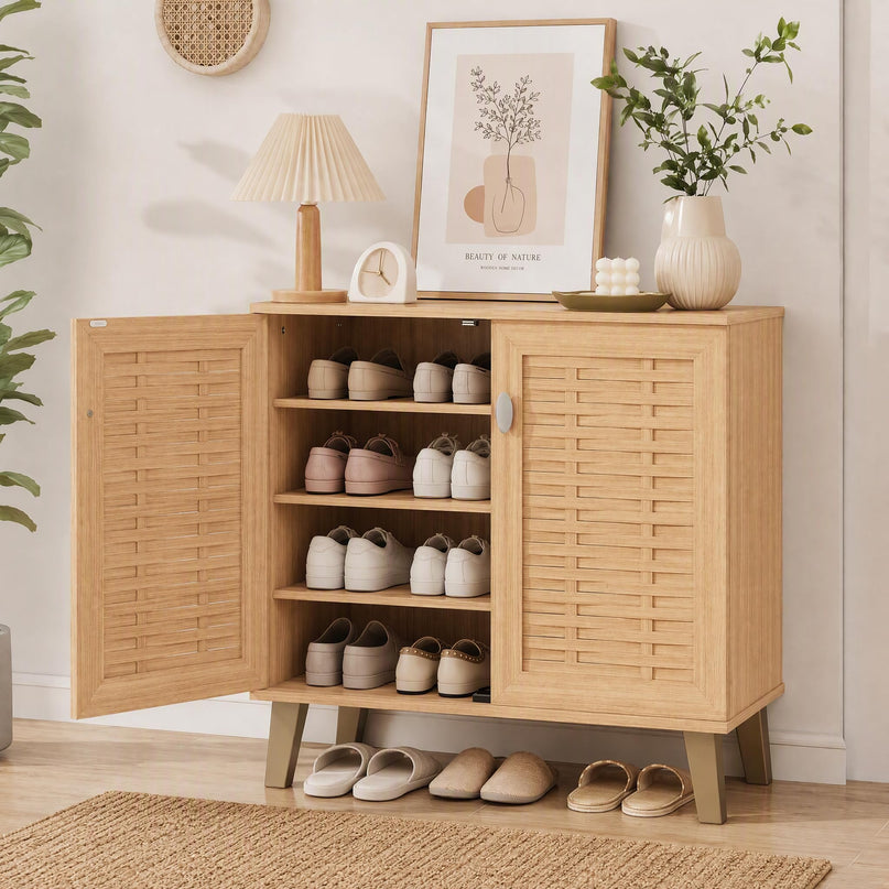 Giantex 4-Tier Shoe Cabinet with 2 Doors & 3 Removable Shelves