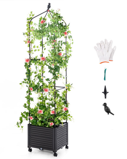 Giantex Raised Garden Bed with Tomato Cages, Obelisk & Bird Top