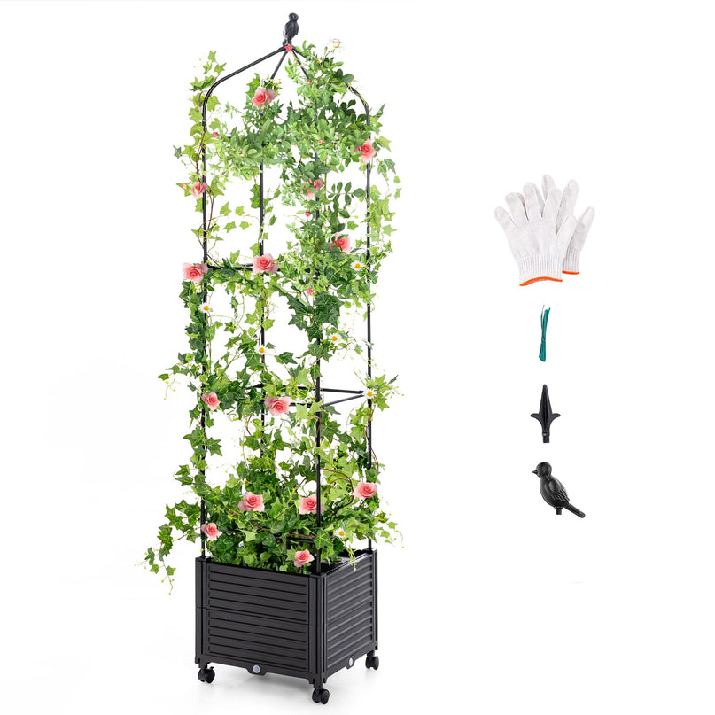 Giantex Raised Garden Bed with Tomato Cages, Obelisk & Bird Top