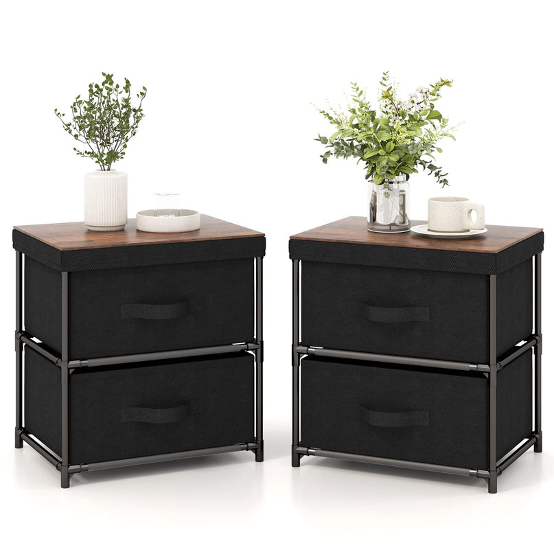 Giantex Nightstand Set of 2 with 2 Fabric Drawers