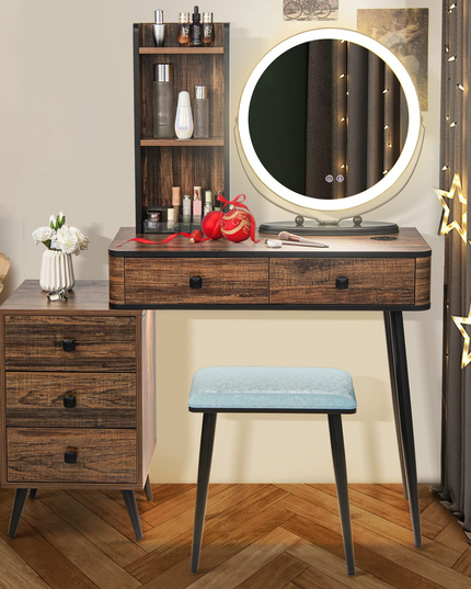 CHARMAID Vanity Table Set with 3-Color Dimmable Lighted Mirror - Giantex