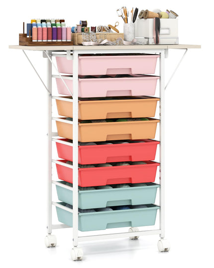 Giantex 8 Drawers Rolling Cart with Wheels Folding Wood Top