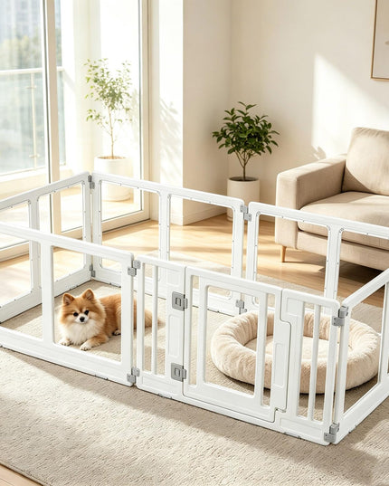 GIANTEX Clear Dog Playpen 6/8 Panel Puppy Playpen with Lockable Door