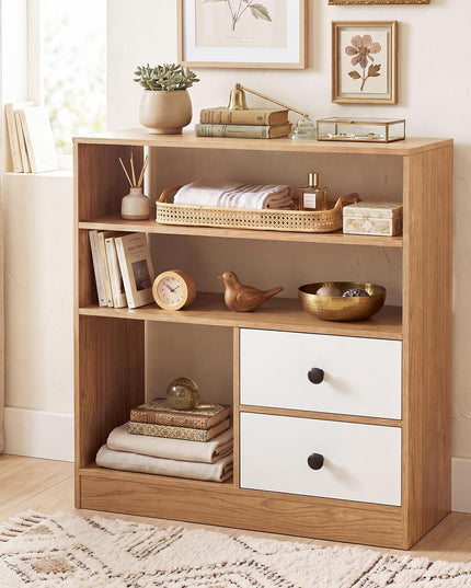 Giantex 4-Tier Bookshelf w/3 Open Compartments & 2 Detachable Fabric Drawers