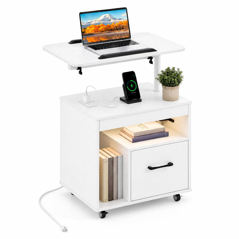 GIANTEX Rolling LED Nightstand with Charging Station (1/2)