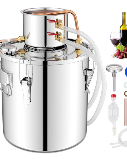 Giantex 5 or 10 Gal Alcohol Still,2 Pots Stainless Steel Alcohol Still, Multi-purpose Home Brewing Kit for DIY Whiskey, Brandy, Beer, Silver