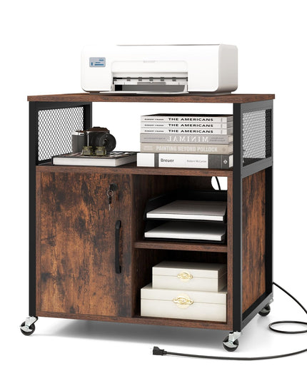 Giantex File Cabinet, Lateral Filing Cabinet with Lock, Wheels, Charging Station, Cable Hole, Lockable Side Cabinet
