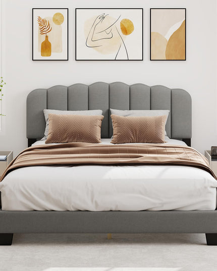 Giantex Queen Bed Frame with Adjustable Scalloped Tufted Headboard