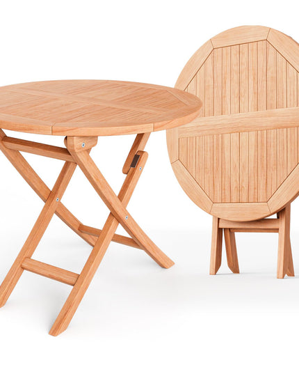 Giantex 31.5” Outdoor Folding Table, Patio Solid Teak Dining Table with Natural Appearance, Space-Saving Design