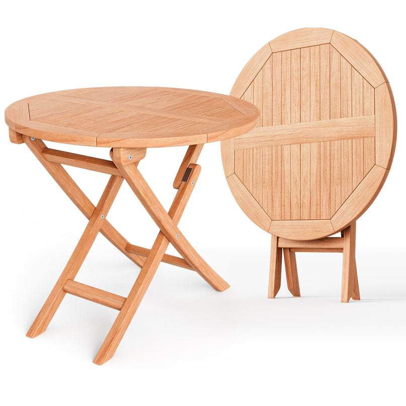 Giantex 31.5” Outdoor Folding Table, Patio Solid Teak Dining Table with Natural Appearance, Space-Saving Design