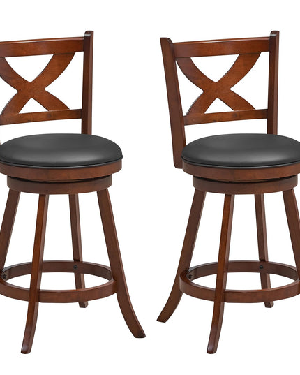 Giantex Swivel Bar Stools Set of 2, Farmhouse Wooden Barstools with Back