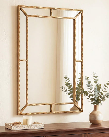 CHARMAID Gold Beaded Wall Mirror | Decorative Vanity Mirrors for Bathroom