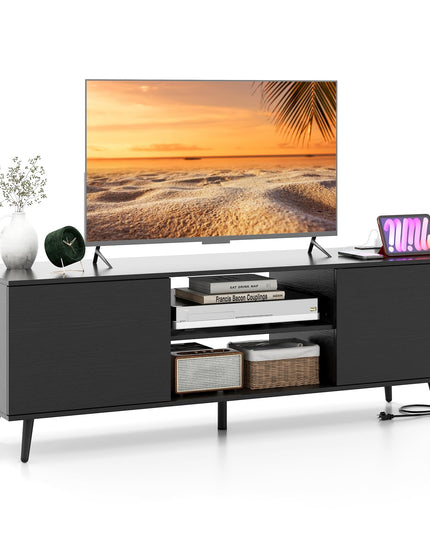 Giantex TV Stand with Power Outlet for TVs up to 60'', Entertainment Center with Cable Hole, Cabinets