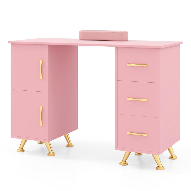 Giantex Manicure Table Nail Desk - Nail Table Station with 3 Drawers, 2 Storage Cabinet, Wrist Rest