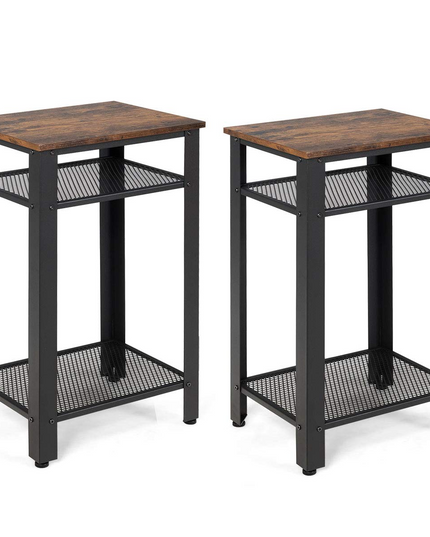 Side Table Industrial 3-Tier W/Mesh Shelves
