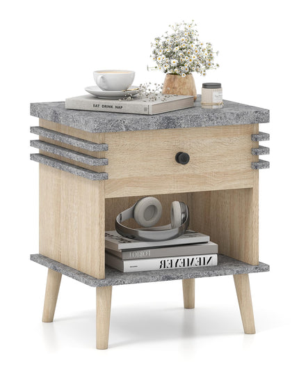 Giantex 3-Tier Modern Nightstand with Faux Marble Surface & Color Blocking Pattern