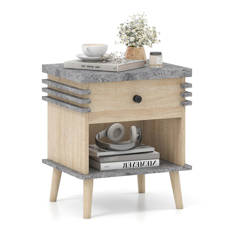 Giantex 3-Tier Modern Nightstand with Faux Marble Surface & Color Blocking Pattern