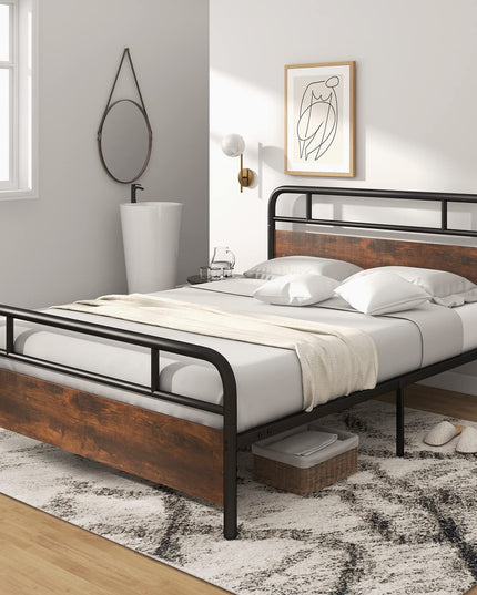Giantex Full Size Metal Bed Frame with Wood Headboard and Footboard