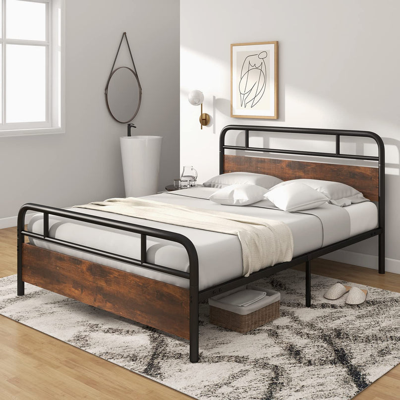 Giantex Full Size Metal Bed Frame with Wood Headboard and Footboard