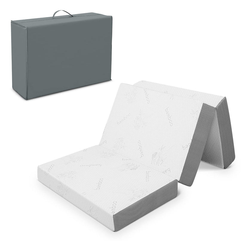 Giantex 4 Inch Tri Folding Mattress,CertiPUR-US Gel-Infused Memory Foam with Bamboo Cover Carry Bag