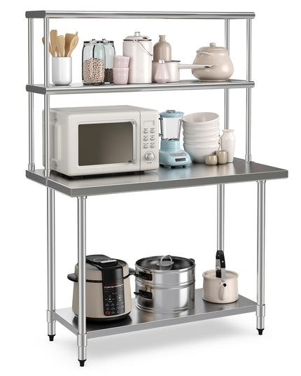 Giantex Stainless Steel Table with Overshelf, 48" X 30"