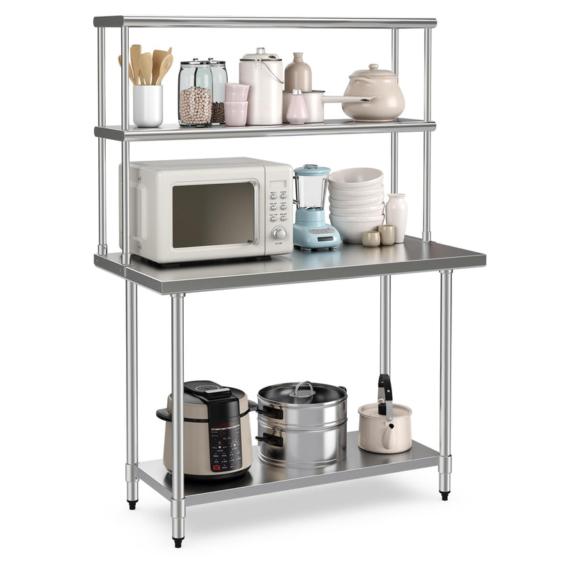 Giantex Stainless Steel Table with Overshelf, 48" X 30"