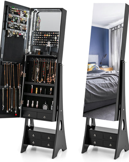 Jewelry Cabinet with LED Light Strip, Black - Giantex