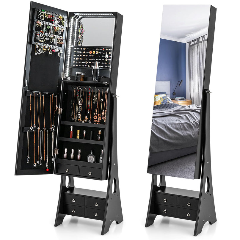 Jewelry Cabinet with LED Light Strip, Black - Giantex