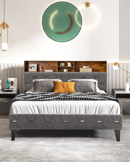 Giantex Full Size Bed Frame with Storage Headboard