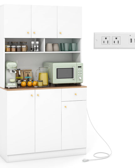 Giantex Kitchen Pantry Cabinet, 71” Tall Buffet Cabinet with Hutch, Built-in Power Outlet