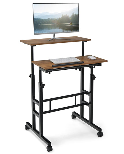 Giantex Mobile Stand up Desk Adjustable, Rolling Standing Laptop Cart, 27.5"D x 22"W x 49.5"H