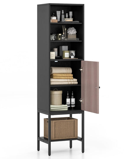 Giantex 57” Tall Bathroom Storage Cabinet, Bathroom Floor Cabinet with Door, Adjustable Shelves & Foot Pads