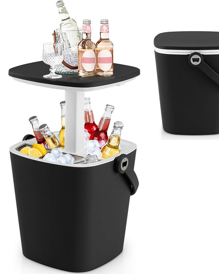 Giantex Outdoor Side Table Cooler - 4 Gallon Portable Beer Wine Ice Bucket with Handle