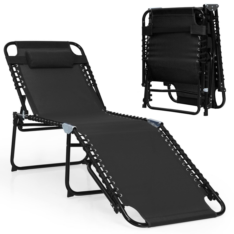 Folding Chaise Lounge Chair, Adjustable Beach Chair, Folding Patio Recliner