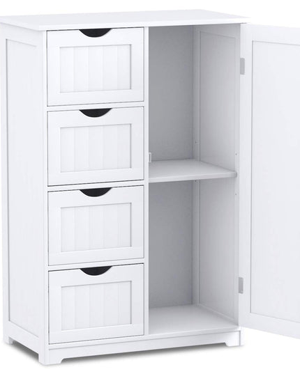 Giantex Bathroom Floor Cabinet Wooden with 1 Door & 4 Drawer