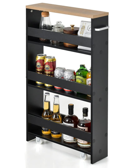 Giantex Kitchen Slim Storage Cart 4 Tier, Rolling Side Storage Cabinet w/Handle