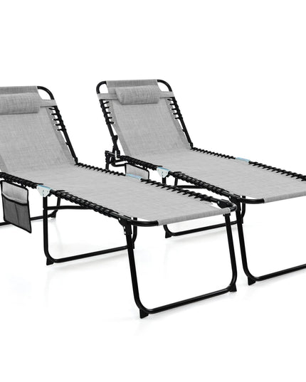 Folding Chaise Lounge Chair, Adjustable Beach Chair, Folding Patio Recliner