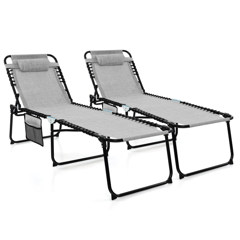 Folding Chaise Lounge Chair, Adjustable Beach Chair, Folding Patio Recliner