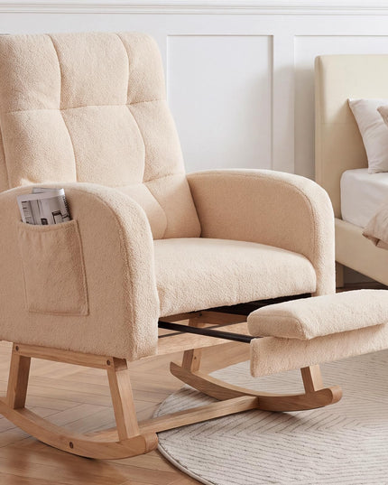 GIANTEX Nursery Rocking Chair | Teddy Upholstered Glider Chair with Footrest