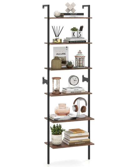GIANTEX Ladder Shelf | 6-Tier Wall Mounted Bookshelf with Metal Frame (1/2)