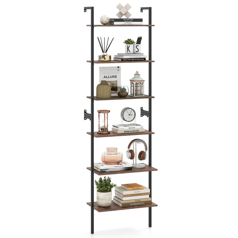 GIANTEX Ladder Shelf | 6-Tier Wall Mounted Bookshelf with Metal Frame (1/2)