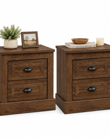 GIANTEX Farmhouse Nightstand 2-Drawer End Tables