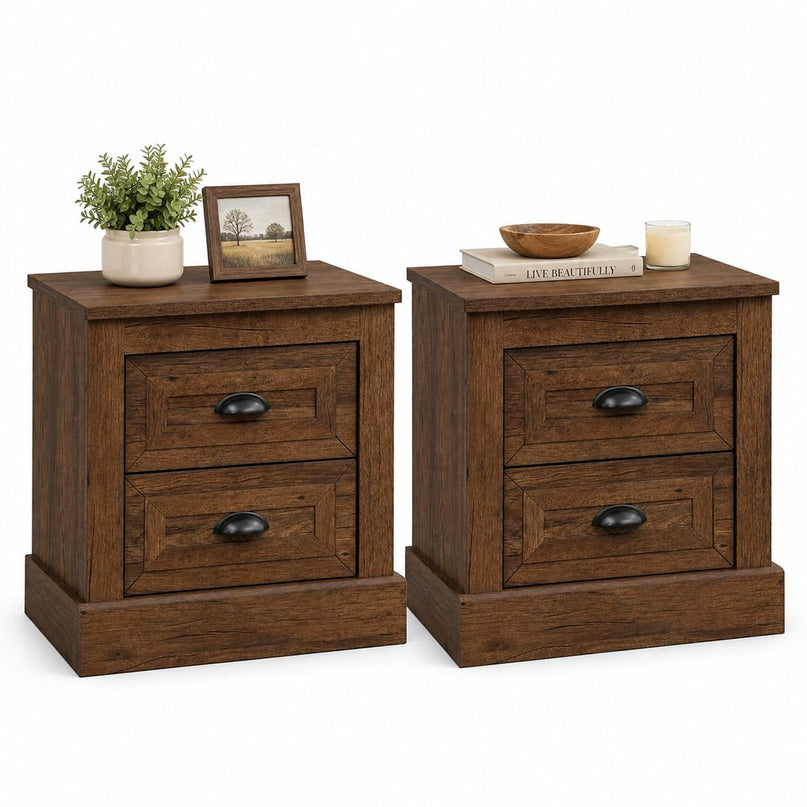 GIANTEX Farmhouse Nightstand 2-Drawer End Tables
