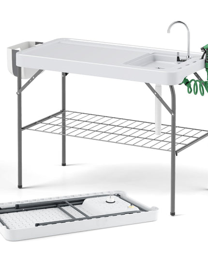 Giantex Folding Fish Cleaning Table, Fillet Cutting Station w/Sink, Faucet, Spray Nozzle, Drain Hose