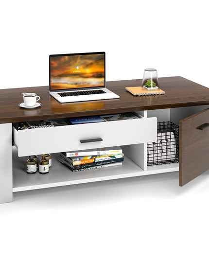 Modern Couch Table with Front & Back Drawers & Compartments, 47.2"x23.6"x16.1"