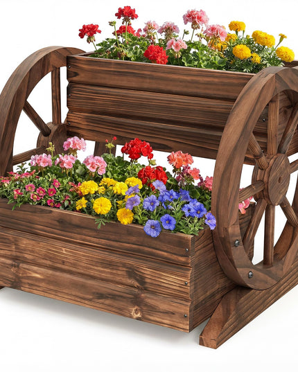 Jardinière en Bois Giantex en Forme de Chariot pour Fleurs, Herbes et Légumes