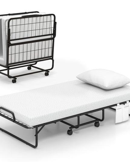 Giantex Folding Bed with Mattress and Pillow, Twin Size Portable Guest Bed w/Metal Frame