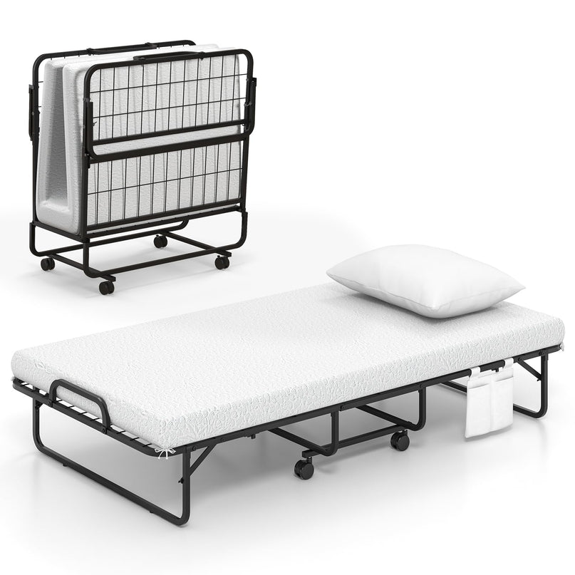 Giantex Folding Bed with Mattress and Pillow, Twin Size Portable Guest Bed w/Metal Frame